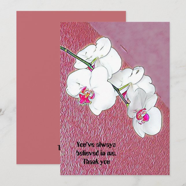 Carte De Remerciements Aquarelle Plum personnalisée Orchidées blanches (Devant / Derrière)