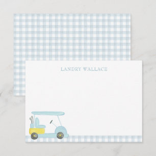 Carte De Remerciements Aquarelle Preppy Blue En vichy Golf Panier