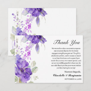Carte De Remerciements Aquarelle Purple Floral Fiançailles Cadeau