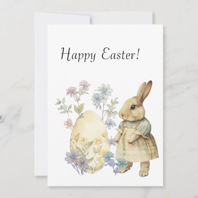 Carte De Remerciements Aquarelle rétro oeuf de Pâques et lapin (Devant)