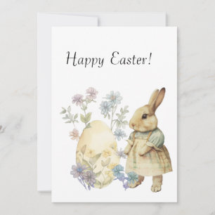Carte De Remerciements Aquarelle rétro oeuf de Pâques et lapin