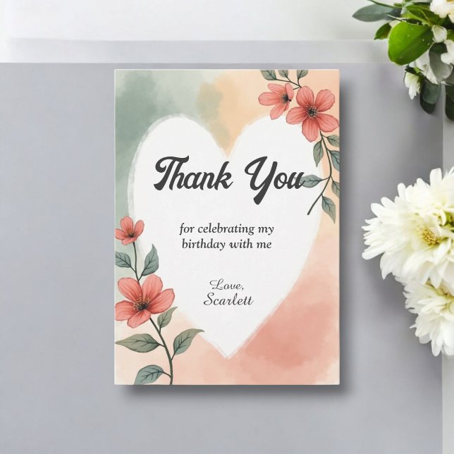 Carte De Remerciements Aquarelle romantique Floral Dusty 60e anniversaire (Créateur téléchargé)