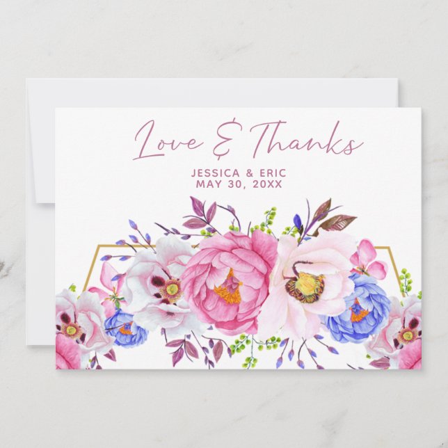 Carte De Remerciements Aquarelle Romantique Mariage (Devant)