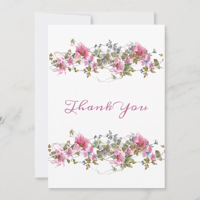 Carte De Remerciements Aquarelle romantique rose florale (Devant)
