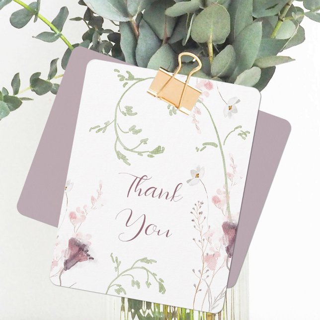 Carte De Remerciements Aquarelle romantique violet vert (Romantic Purple Green Floral Watercolor Thank You Card ©Susanne Sachers - Sunny Mind Design 🌞)
