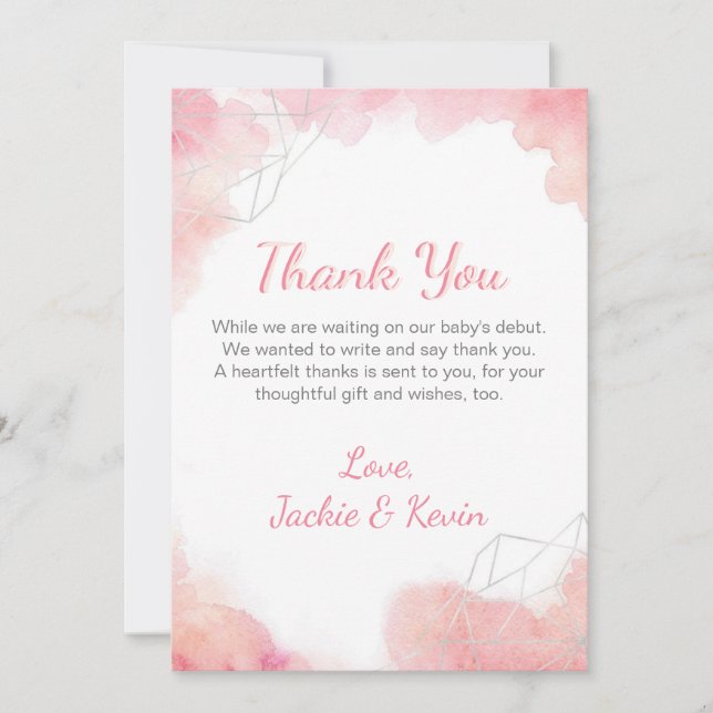 Carte De Remerciements Aquarelle rose (Devant)
