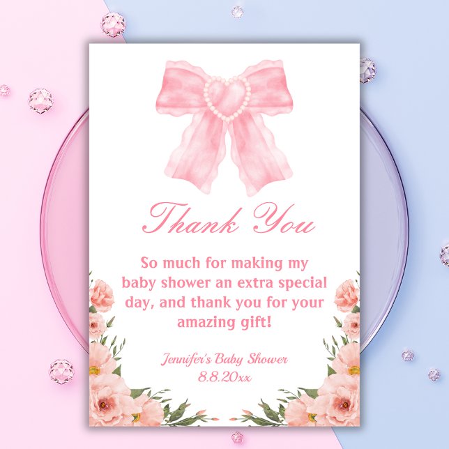 Carte De Remerciements aquarelle rose arc botanique baby shower fille (Créateur téléchargé)