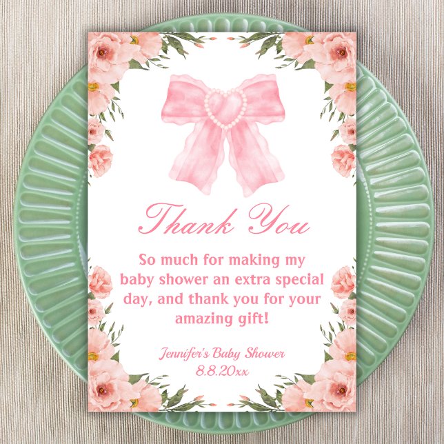 Carte De Remerciements aquarelle rose arc floral fille baby shower (Créateur téléchargé)