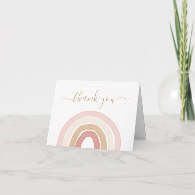 Carte De Remerciements Aquarelle rose Baby shower arc-en-ciel (Devant)