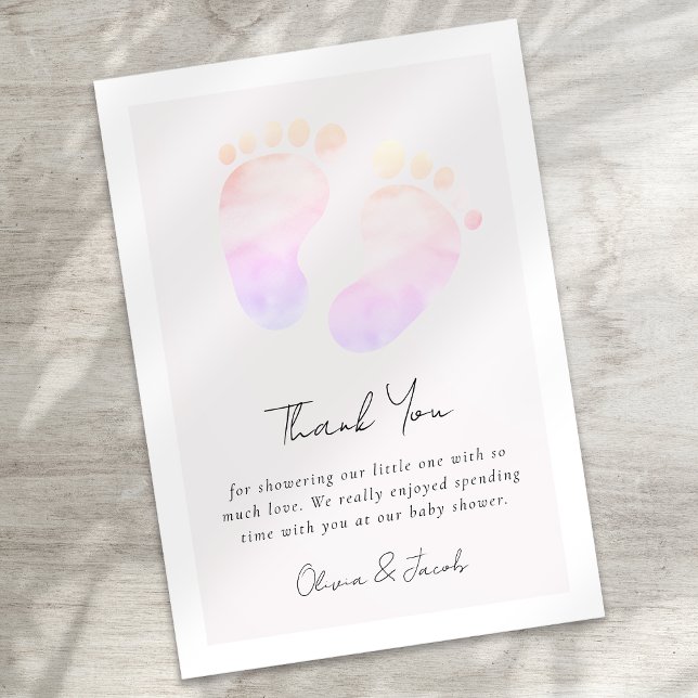 Carte De Remerciements Aquarelle rose Baby shower pieds bébé (Créateur téléchargé)