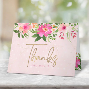 Carte De Remerciements Aquarelle rose bat mitzvah Floral Script moderne