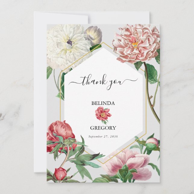 Carte De Remerciements Aquarelle rose blanc pivoines Mariage (Devant)