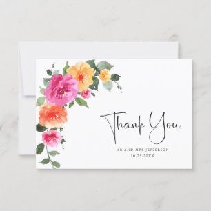 Carte De Remerciements Aquarelle rose brillant Mariage floral