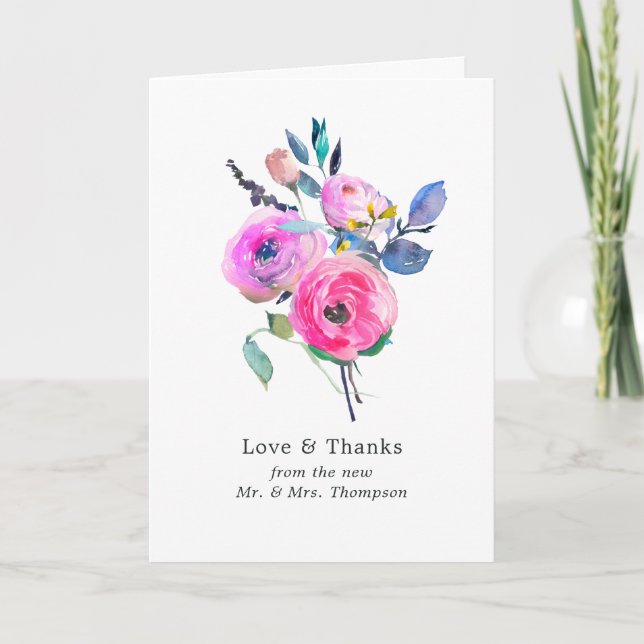 Carte De Remerciements Aquarelle rose-chaud Mariage floral photo (Devant)