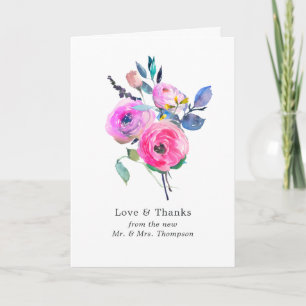 Carte De Remerciements Aquarelle rose-chaud Mariage floral photo