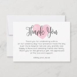 Carte De Remerciements Aquarelle rose coeur rousse. Mariage de script mod