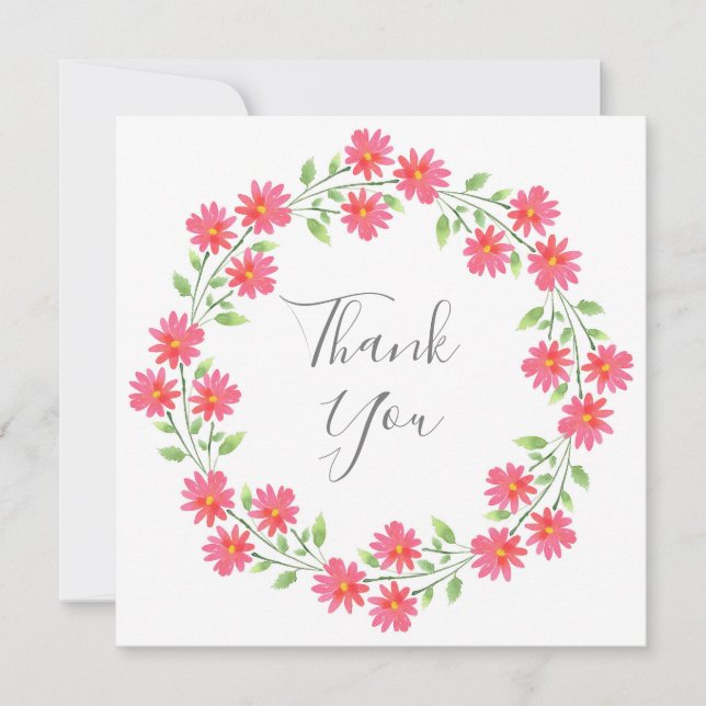 Carte De Remerciements Aquarelle rose corail marguerites (Devant)