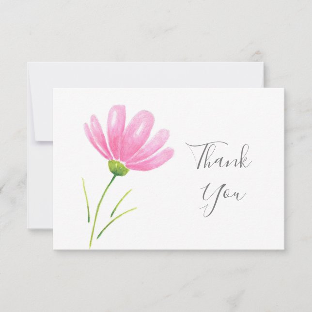 Carte De Remerciements Aquarelle rose doux Fleur de Cosmos (Devant)