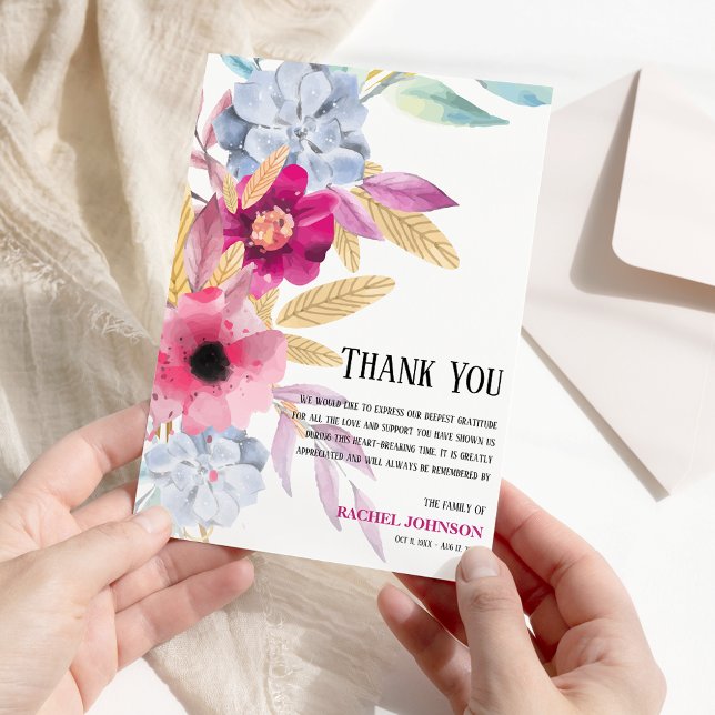 Carte De Remerciements Aquarelle rose en Sympathie Funérailles florales (Créateur téléchargé)