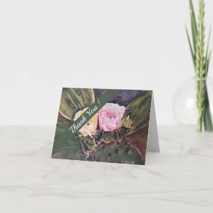 Carte De Remerciements Aquarelle rose et jaune de Cactus Floral