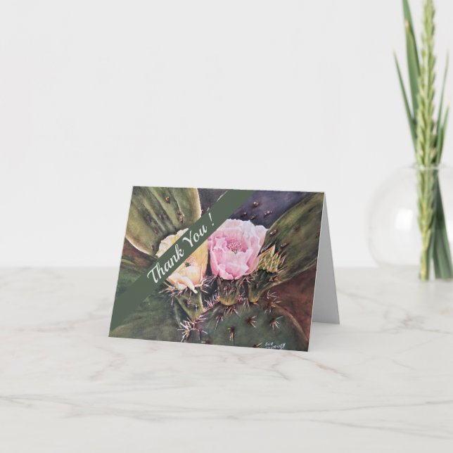 Carte De Remerciements Aquarelle rose et jaune de Cactus Floral (Devant)