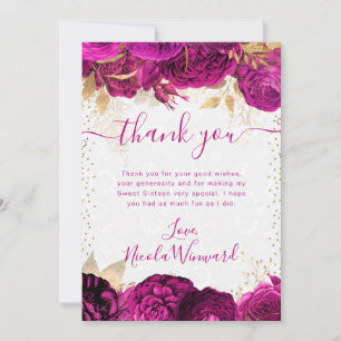 Carte De Remerciements Aquarelle rose et or Fleurs doux 16