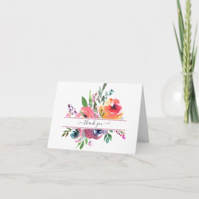 Carte De Remerciements Aquarelle rose et orange florale personnalisée à (Devant)