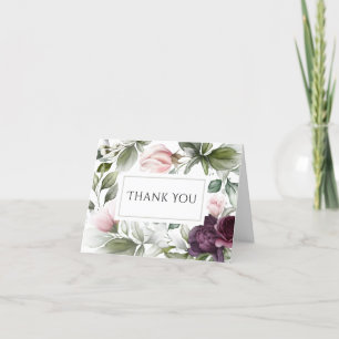 Carte De Remerciements Aquarelle rose et prune Charme botanique