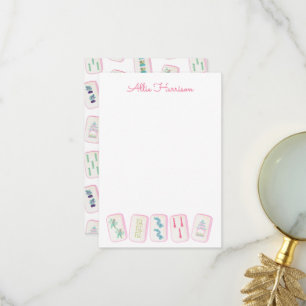 Carte De Remerciements Aquarelle rose et vert Mahjong Carreaux Personnali