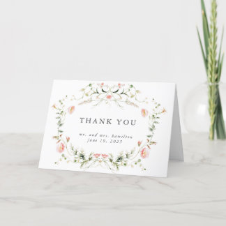 Carte De Remerciements Aquarelle rose fleur sauvage Mariage élégant