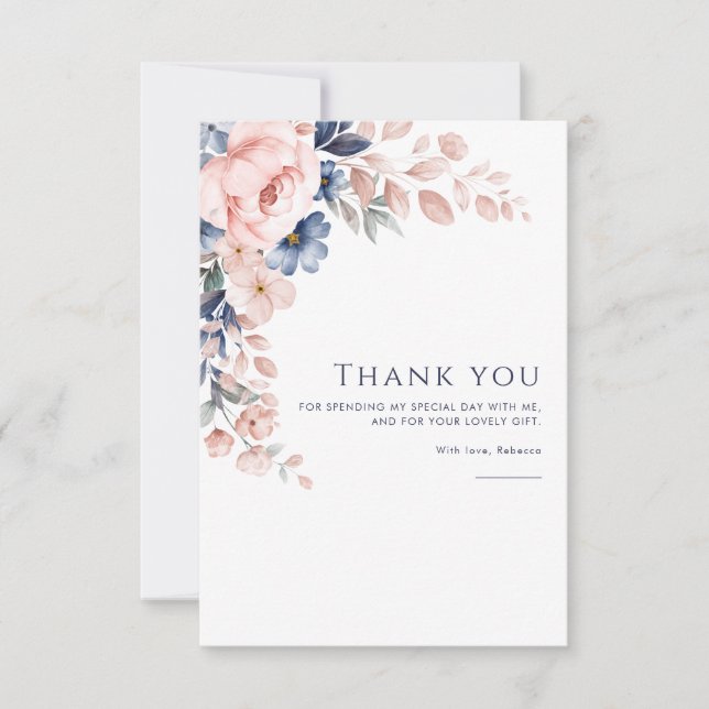 Carte De Remerciements Aquarelle rose Floral (Devant)