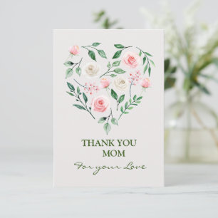 Carte De Remerciements Aquarelle rose Floral Coeur maman
