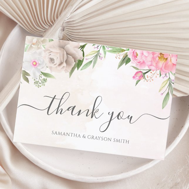 Carte De Remerciements Aquarelle rose Floral Mariage élégant (Créateur téléchargé)