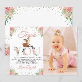 Carte De Remerciements Aquarelle rose Floral Petit Cerf Photo Anniversair
