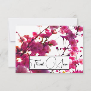 Carte De Remerciements Aquarelle rose florale de printemps Arbre en fle
