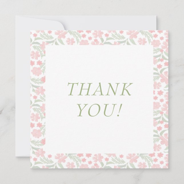 Carte De Remerciements Aquarelle rose Mariage (Devant)