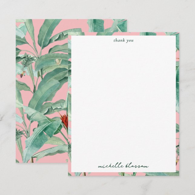 Carte De Remerciements Aquarelle rose moderne Tropical Banana Palm Feuill (Devant / Derrière)