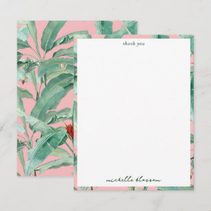 Carte De Remerciements Aquarelle rose moderne Tropical Banana Palm Feuill