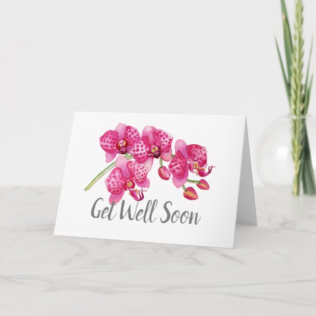 Carte De Remerciements Aquarelle rose orchidée Fleurs obtenir bien bientô (Devant)