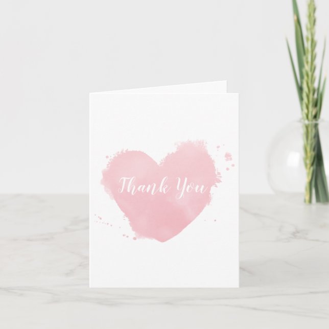 Carte De Remerciements Aquarelle rose pâle Coeur (Devant)