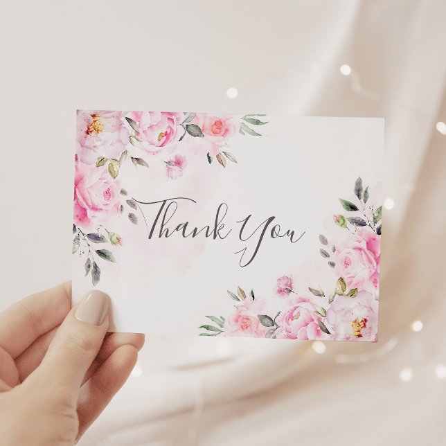 Carte De Remerciements Aquarelle rose pâle Mariage de verdure Florale (Créateur téléchargé)