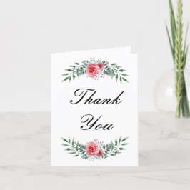 Carte De Remerciements Aquarelle Rose Rose Vert Feuillage
