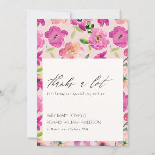 Carte De Remerciements Aquarelle rose vif rétro Mariage floral