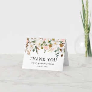 Carte De Remerciements Aquarelle Roses roses blanches Magnolias Mariage N