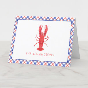 Carte De Remerciements Aquarelle Rouge & Bleu Plaid Homard Personnalisé