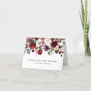 Carte De Remerciements Aquarelle rouge et rose Floral Personnalisé
