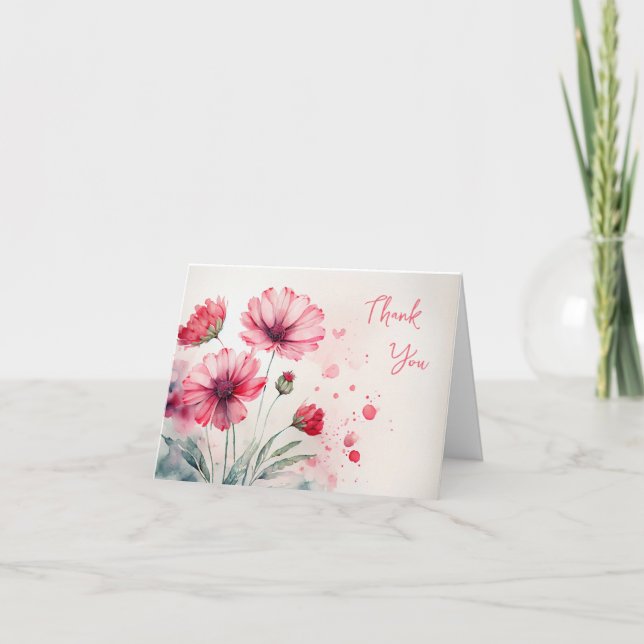 Carte De Remerciements Aquarelle Rouge Fleur sauvage Orthodoxe funéraille (Devant)