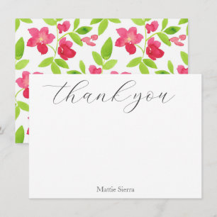 Carte De Remerciements Aquarelle rouge motif floral