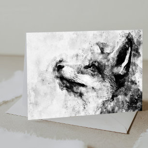 Carte De Remerciements Aquarelle rouge renard noir et blanc 01
