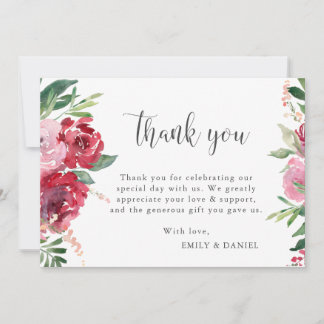 Carte De Remerciements Aquarelle rouge rose rose bleu vert botanique